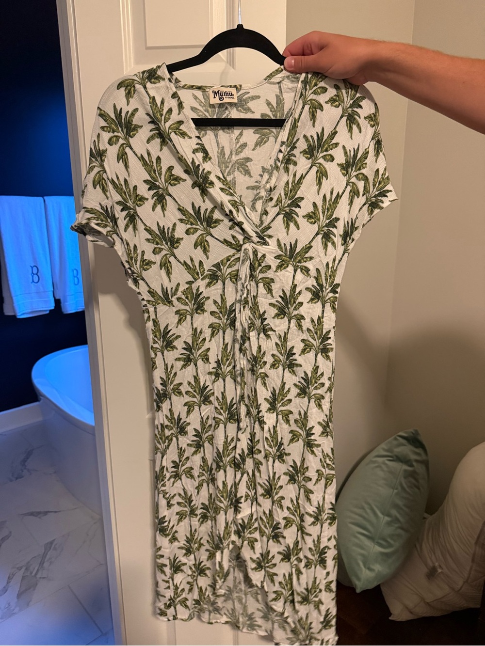 Show Me Your MuMu White Dress with Green Palm Print